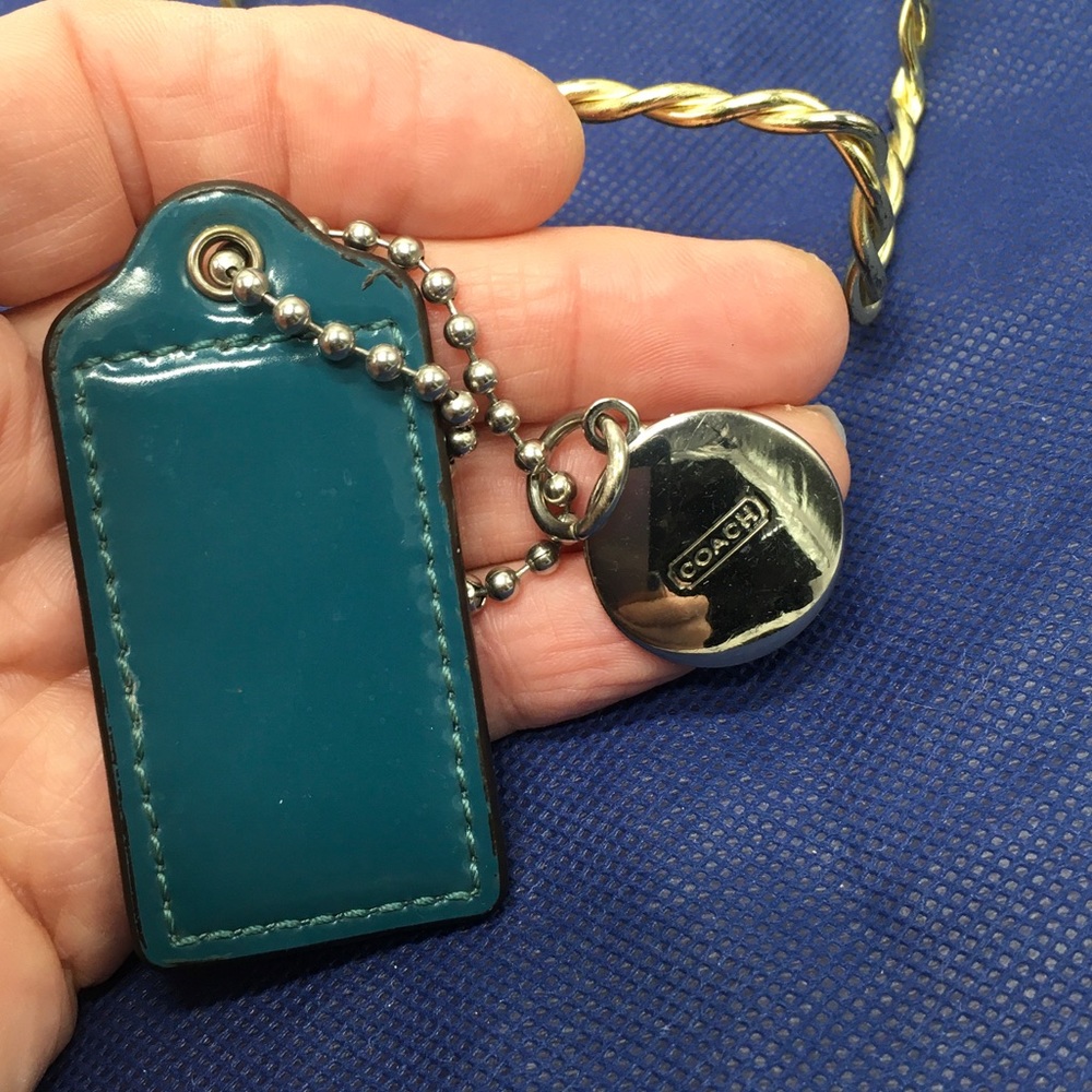 COACH Blue Hang Tag w/Embossed Round Silver Tone Button Key Fob Charm Keychain - Picture 4 of 6